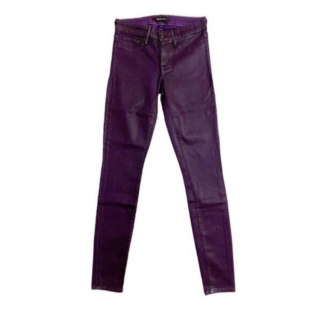 MM Denim Skinny Jeans Mid Rise Purple Slim Coated Denim Pants SZ 28 New
